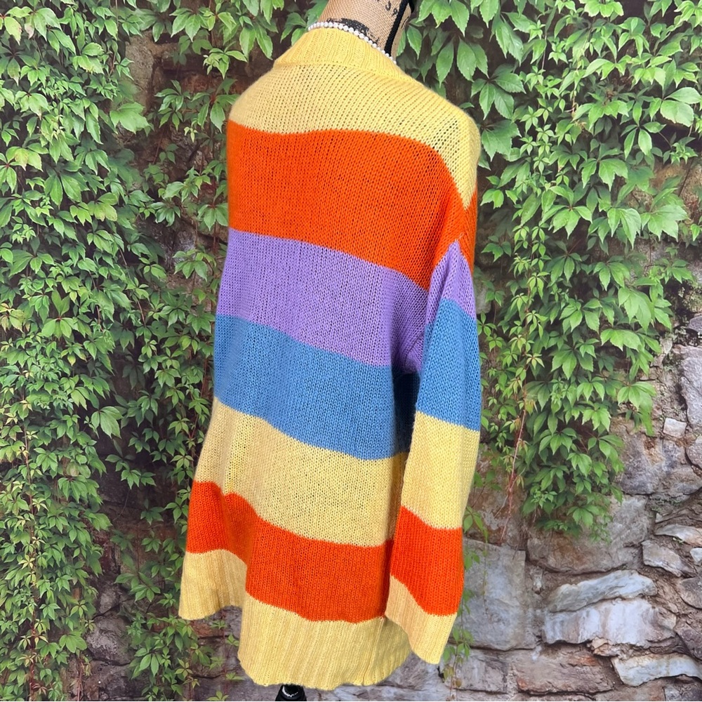 LULAROE Chunky Colorful Cozy Rainbow Striped Oversized Cardigan Sweater, M - Picture 7 of 11